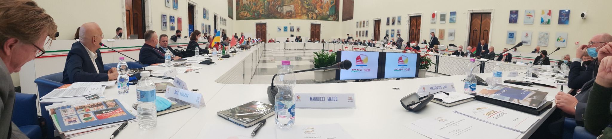 European baseball and softball federation representatives in a continental governance meeting