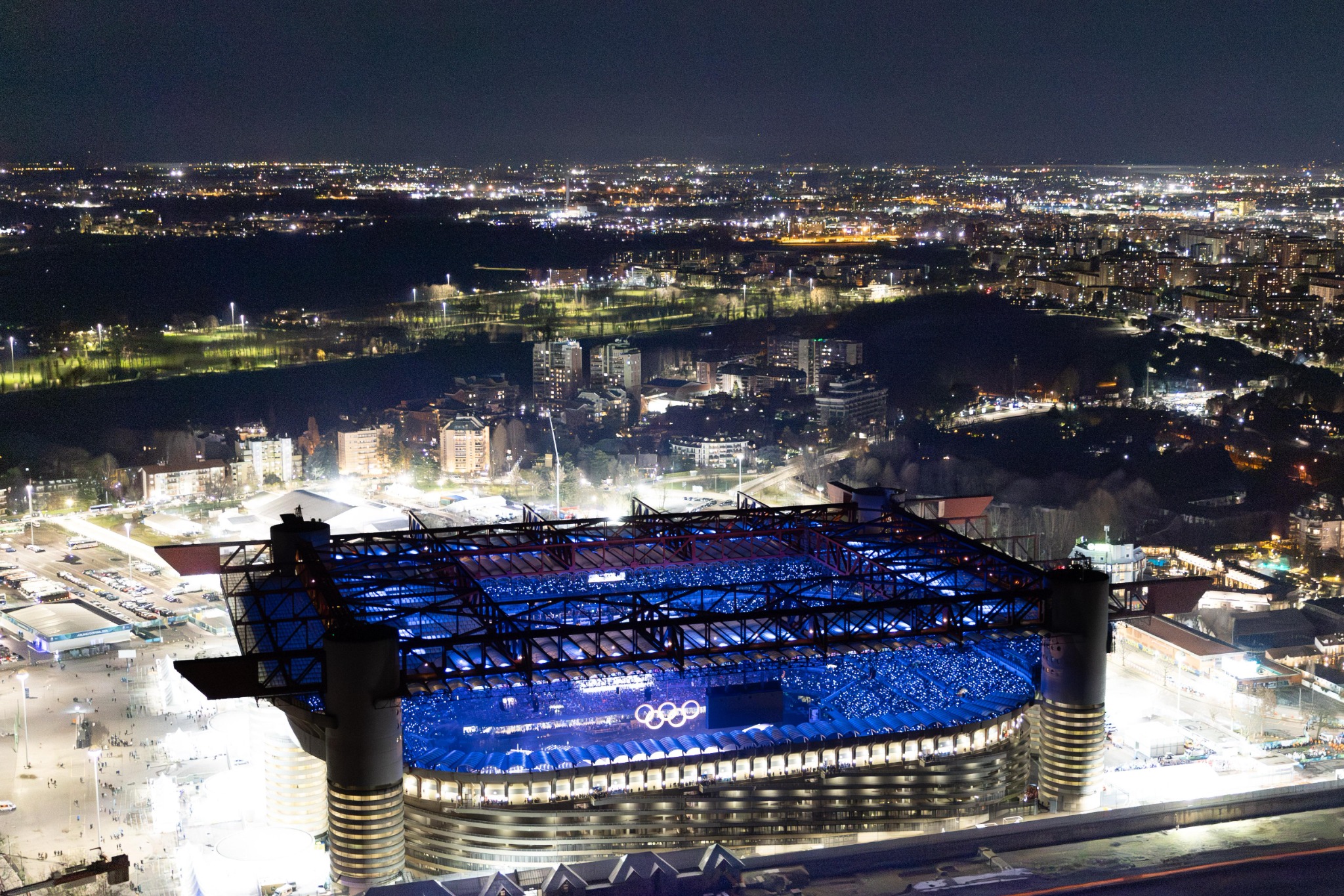 San Siro illuminated for the Milano Cortina 2026 Olympic Opening Ceremony